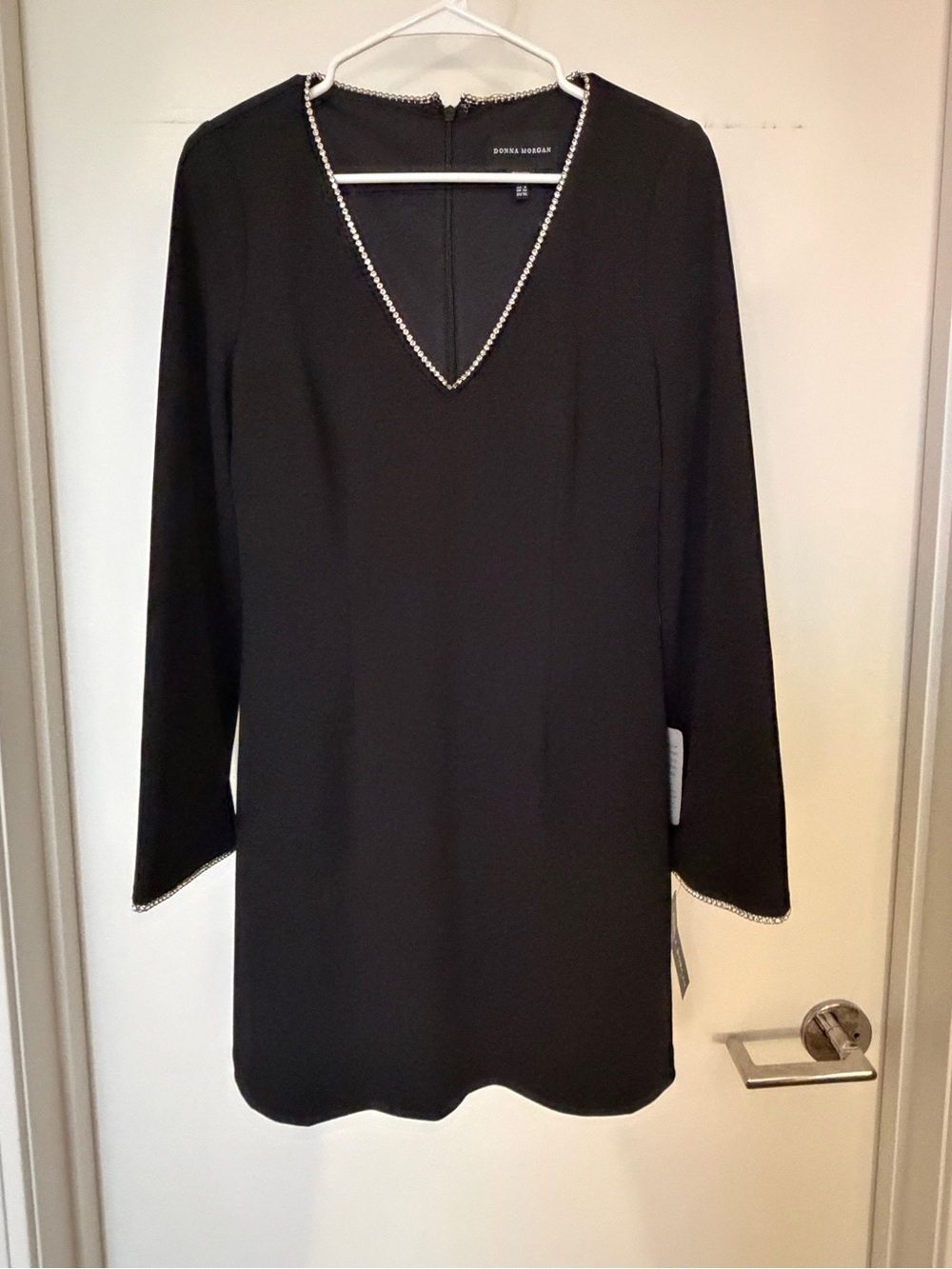 Donna Morgan Black Rhinestone V-Neck Dress NWT